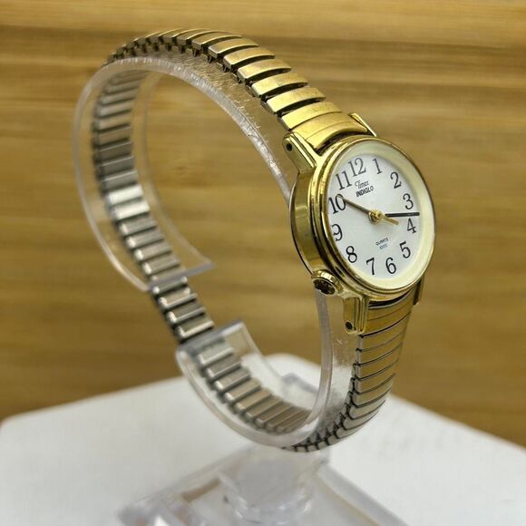 Vintage Gold Tone Timex Womans Watch Indiglo Round Face Untested As-is - Picture 3 of 4
